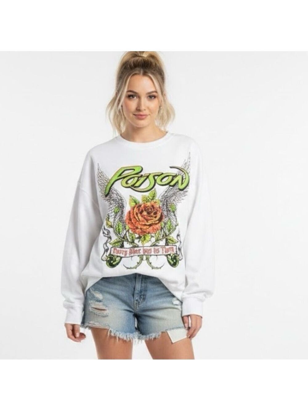 Goodie Two Sleeves Poison "Every Rose Has Its Thorn" Oversized Sweatshirt- Small